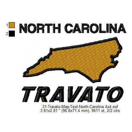 Travato North Carolina State Map Designs Machine Embroidery Digitized Design Files