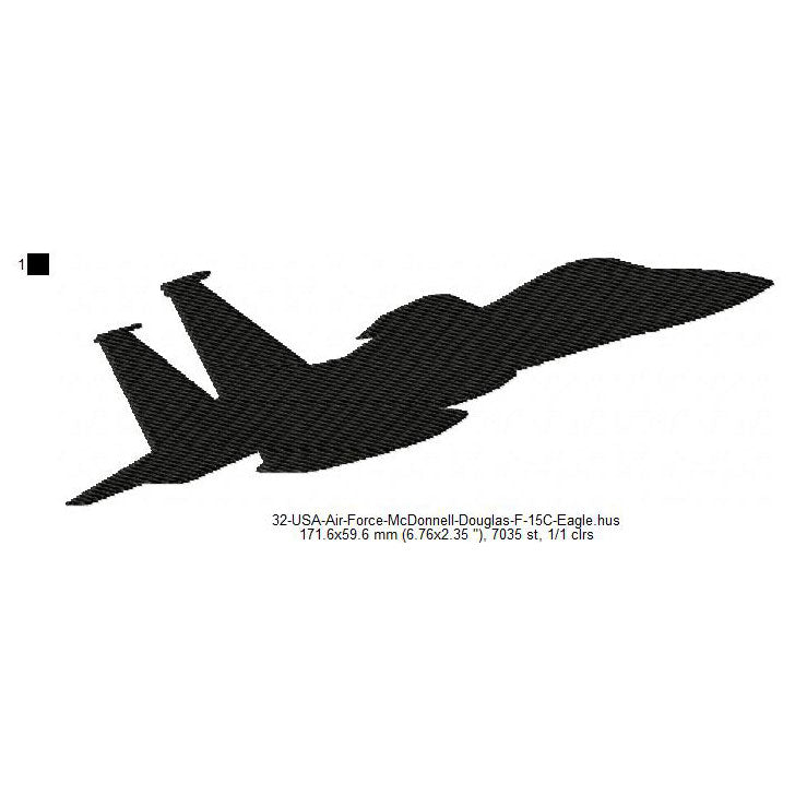 McDonnell Douglas F-15C Eagle Aircraft Silhouette Machine Embroidery Digitized Design Files
