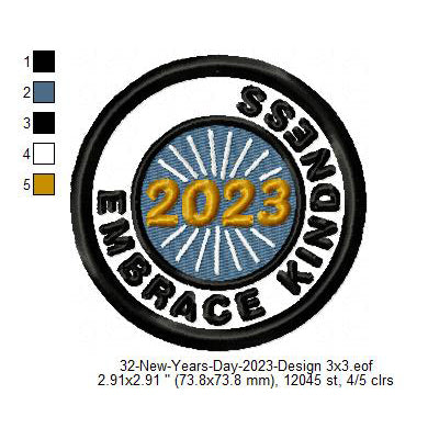 Embrace Kindness 2023 New Year Wishing Merit Badge Machine Embroidery Digitized Design Files