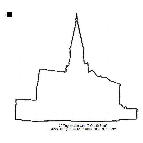Taylorsville Utah LDS Temple Outline Machine Embroidery Digitized Design Files