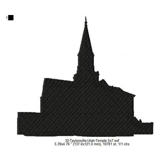 Taylorsville Utah LDS Temple Silhouette Machine Embroidery Digitized Design Files