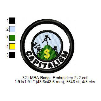 Capitalism Merit Adulting Badge Machine Embroidery Digitized Design Files