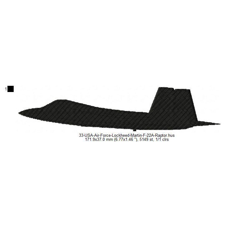 Lockheed Martin F-22A Raptor Aircraft Silhouette Machine Embroidery Digitized Design Files