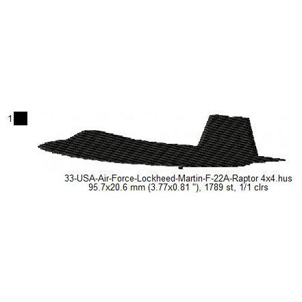Lockheed Martin F-22A Raptor Aircraft Silhouette Machine Embroidery Digitized Design Files