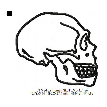 Human Skull Medical Line Art Machine Embroidery Digitized Design Files
