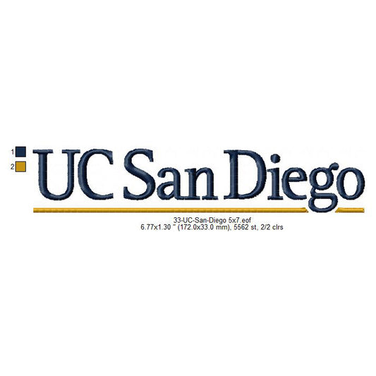 UC San Diego University Logo Machine Embroidery Digitized Design Files