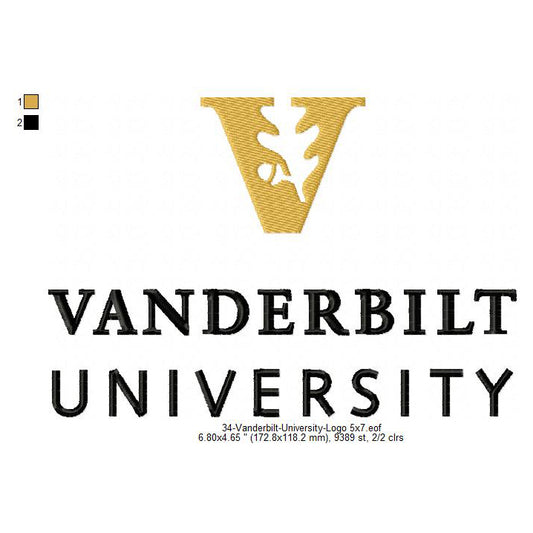 Vanderbilt University Logo Machine Embroidery Digitized Design Files