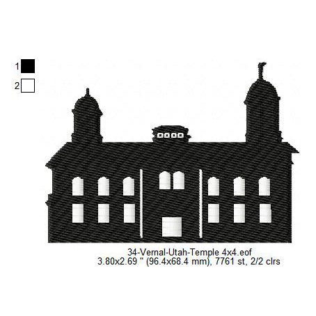 Vernal Utah LDS Temple Silhouette Machine Embroidery Digitized Design Files