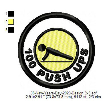100 Push Ups 2023 Workout Challenge Merit Badge Machine Embroidery Digitized Design Files