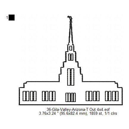 Gila Valley Arizona LDS Temple Outline Machine Embroidery Digitized Design Files