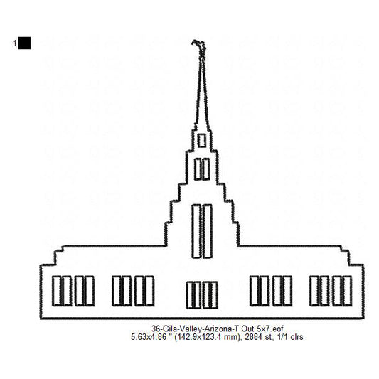 Gila Valley Arizona LDS Temple Outline Machine Embroidery Digitized Design Files