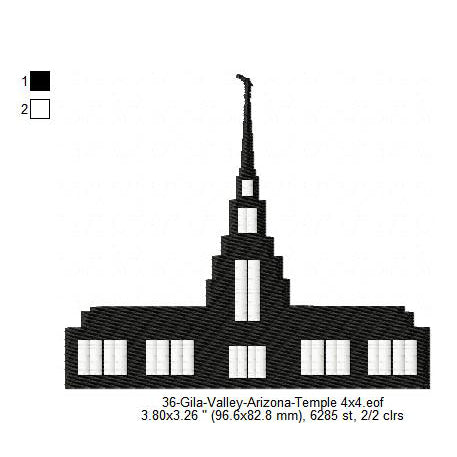 Gila Valley Arizona LDS Temple Silhouette Machine Embroidery Digitized Design Files