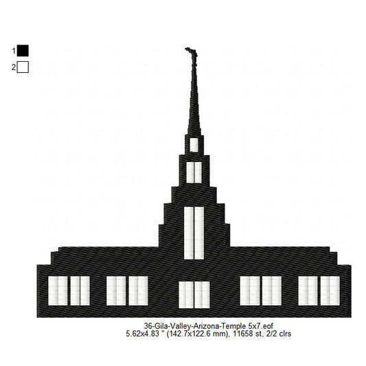Gila Valley Arizona LDS Temple Silhouette Machine Embroidery Digitized Design Files