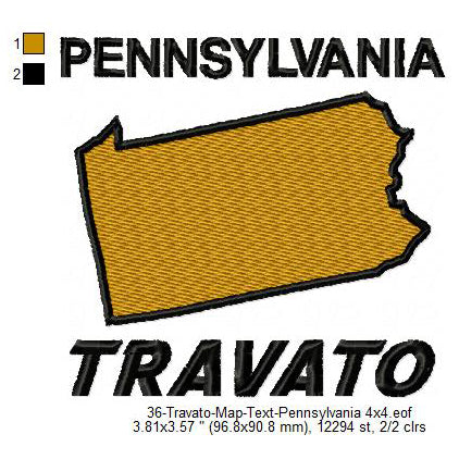 Travato Pennsylvania State Map Designs Machine Embroidery Digitized Design Files