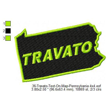 Travato Pennsylvania State Map Designs Machine Embroidery Digitized Design Files