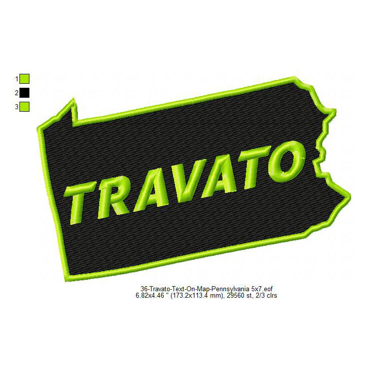 Travato Pennsylvania State Map Designs Machine Embroidery Digitized Design Files