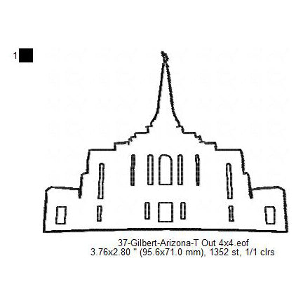 Gilbert Arizona LDS Temple Outline Machine Embroidery Digitized Design Files