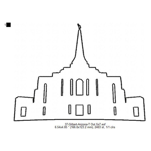 Gilbert Arizona LDS Temple Outline Machine Embroidery Digitized Design Files