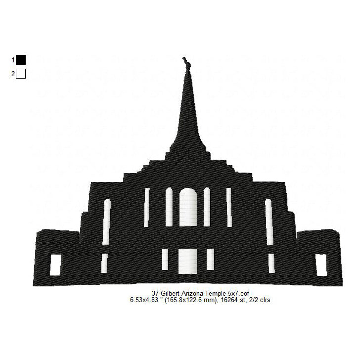 Gilbert Arizona LDS Temple Silhouette Machine Embroidery Digitized Design Files