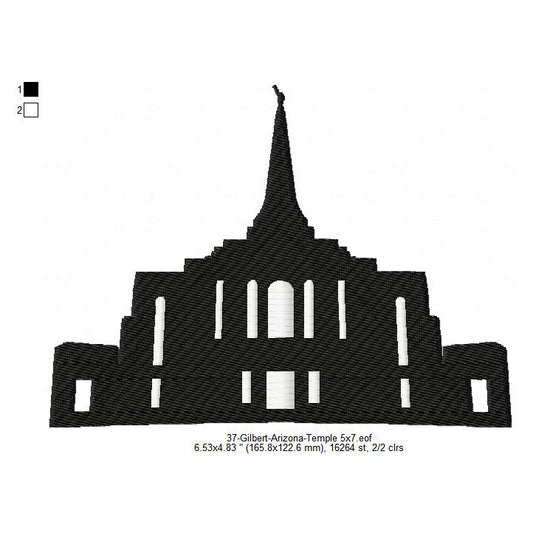 Gilbert Arizona LDS Temple Silhouette Machine Embroidery Digitized Design Files