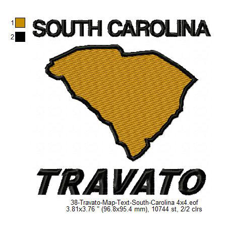 Travato South Carolina State Map Designs Machine Embroidery Digitized Design Files