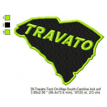 Travato South Carolina State Map Designs Machine Embroidery Digitized Design Files