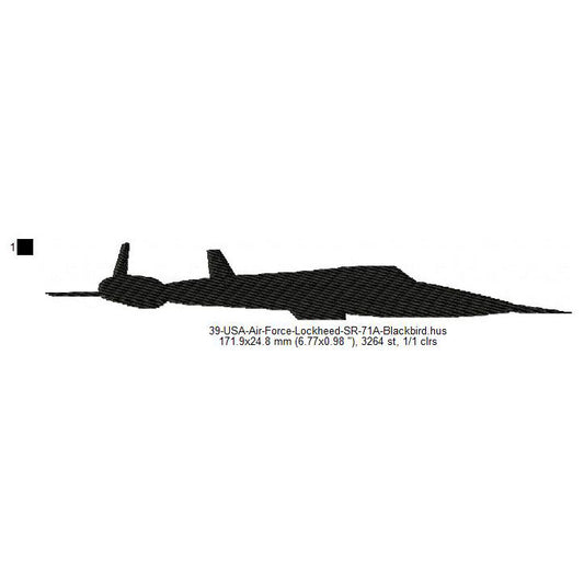 Lockheed SR-71A Blackbird Aircraft Silhouette Machine Embroidery Digitized Design Files