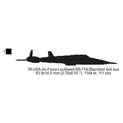 Lockheed SR-71A Blackbird Aircraft Silhouette Machine Embroidery Digitized Design Files