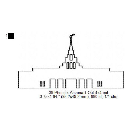 Phoenix Arizona LDS Temple Outline Machine Embroidery Digitized Design Files