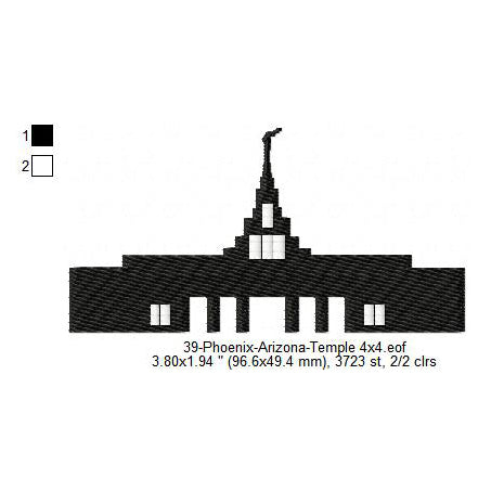 Phoenix Arizona LDS Temple Silhouette Machine Embroidery Digitized Design Files
