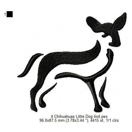 Chihuahua Cute Little Dog Line Art Silhouette Machine Embroidery Digitized Design Files