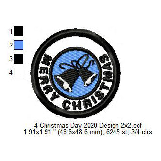 Merry Christmas Bell Silhouette Merit Badge Machine Embroidery Digitized Design Files