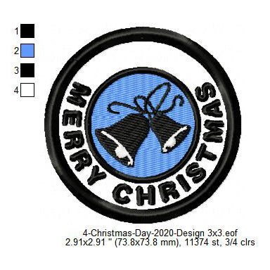 Merry Christmas Bell Silhouette Merit Badge Machine Embroidery Digitized Design Files