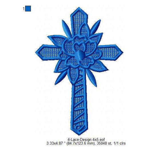 Floral Christian Cross Lace Art Machine Embroidery Digitized Design Files