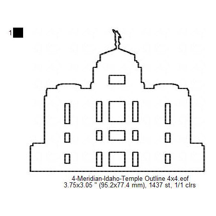 Meridian Idaho LDS Temple Outline Machine Embroidery Digitized Design Files
