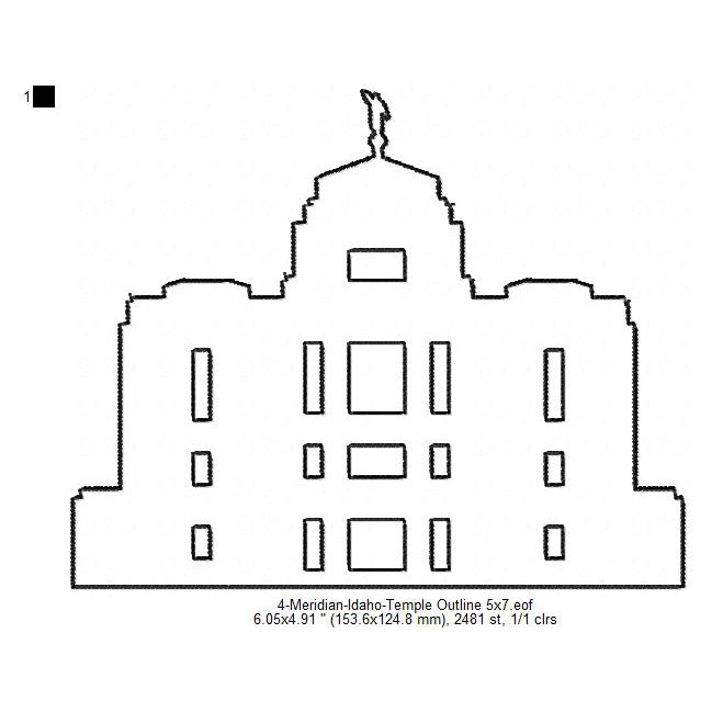 Meridian Idaho LDS Temple Outline Machine Embroidery Digitized Design Files