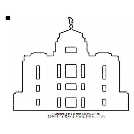 Meridian Idaho LDS Temple Outline Machine Embroidery Digitized Design Files