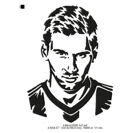 Lionel Messi LM10 Football Player Silhouette Machine Embroidery Digitized Design Files