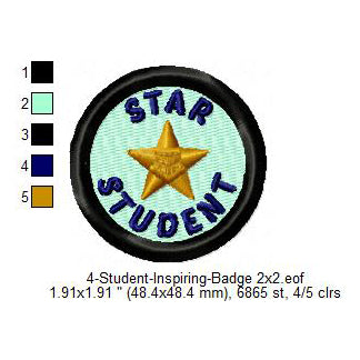 Star Student Inspiring Merit Badge Machine Embroidery Digitized Design Files