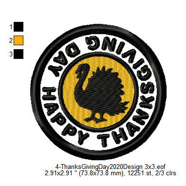Happy Thanksgiving Day Turkey Silhouette Merit Badge Machine Embroidery Digitized Design Files