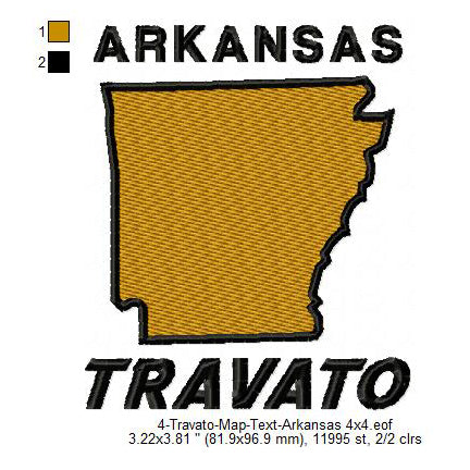 Travato Arkansas State Map Designs Machine Embroidery Digitized Design Files