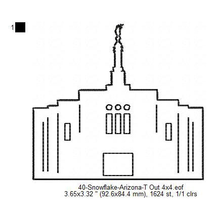 Snowflake Arizona LDS Temple Outline Machine Embroidery Digitized Design Files