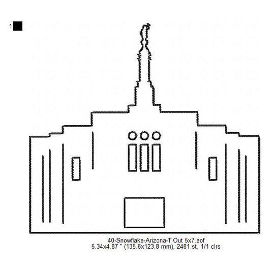 Snowflake Arizona LDS Temple Outline Machine Embroidery Digitized Design Files