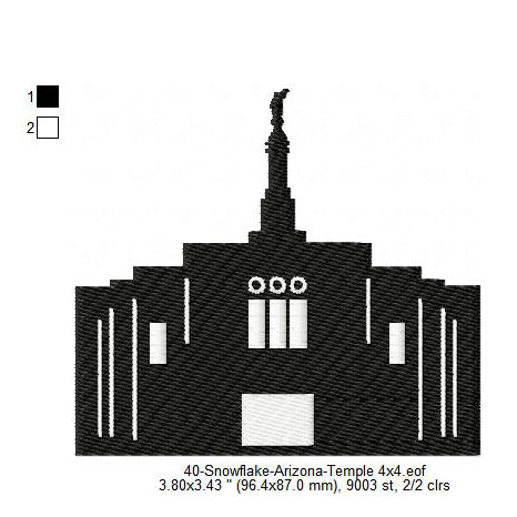 Snowflake Arizona LDS Temple Silhouette Machine Embroidery Digitized Design Files