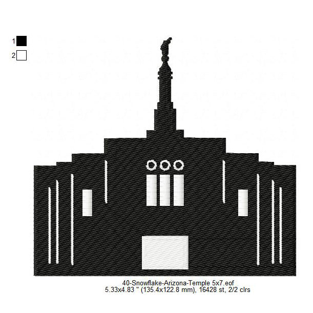 Snowflake Arizona LDS Temple Silhouette Machine Embroidery Digitized Design Files