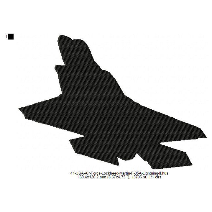 Lockheed Martin F-35 Lightning II Aircraft Silhouette Machine Embroidery Digitized Design Files