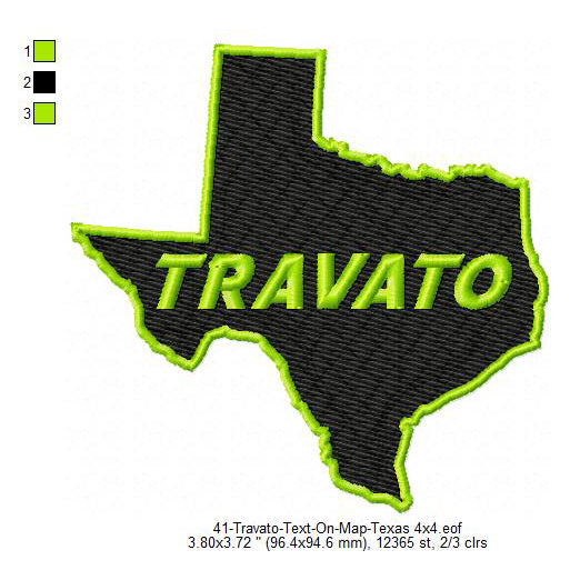 Travato Texas State Map Designs Machine Embroidery Digitized Design Files