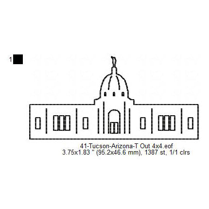 Tucson Arizona LDS Temple Outline Machine Embroidery Digitized Design Files