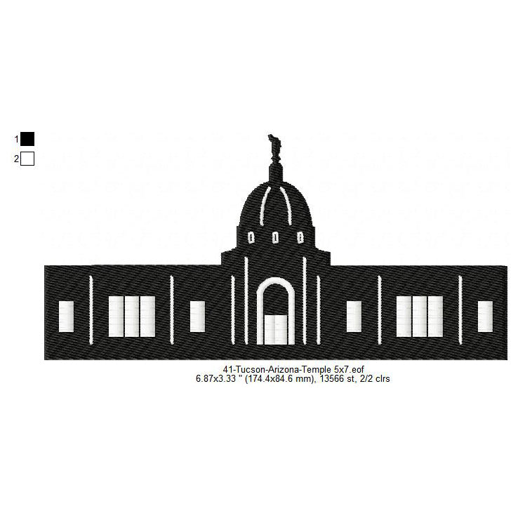 Tucson Arizona LDS Temple Silhouette Machine Embroidery Digitized Design Files