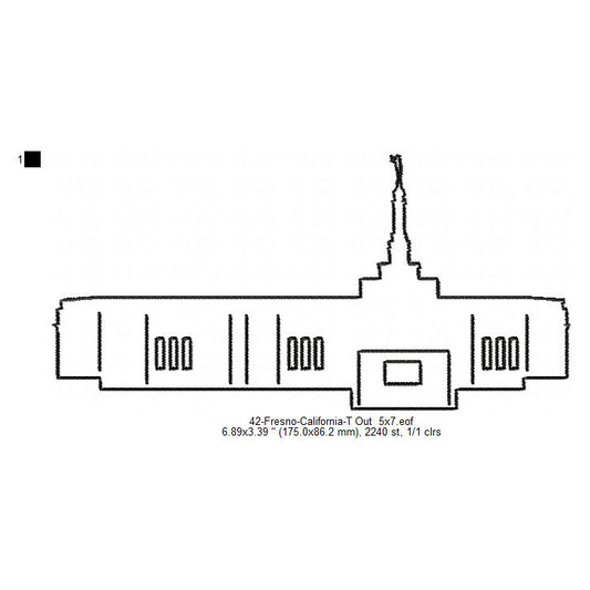Fresno California LDS Temple Outline Machine Embroidery Digitized Design Files